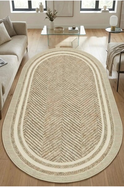 MENTEŞ HOME DİJİTAL BASKI OVAL HASIR GÖRÜNÜM Kaymaz Taban Yıkanabilir Modern ...