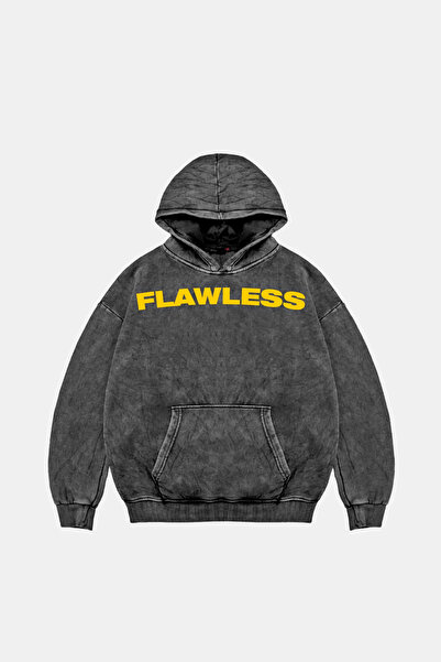 Sekizbiraltı Flawless22 Baskılı Oversize Unisex Yıkamalı Siyah Hoodie