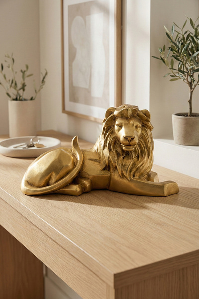 bakan hediyelik LEONİS Yatan Kübik Aslan Figürlü Dekoratif Polyester Biblo He...