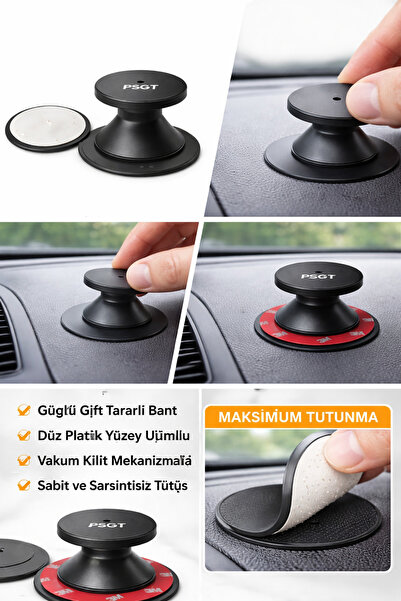 PSGT Araç İçi Telefon Tutucu Sabitleme Yapışkan Plaka – Düz Torpido Uyumlu Va...