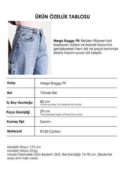 it's basic Kadın Kot Rengi 4s6-89 Mega Baggy Fit Nakış Detaylı Özel Tasarım Denim Jean