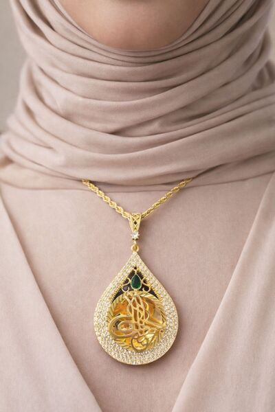 imitasyon dünyası Zirkon Taşlı Damla Model Altın Kaplama Yeşil Taş Detaylı Şı...