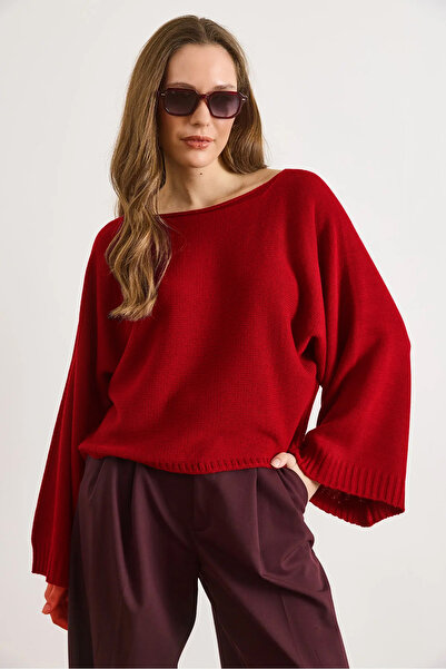 Olalook Women's Red Boat Neck Spanish Sleeve Knitwear Sweater Kzk-19001108