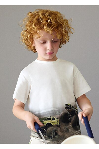 MAYORAL Чоловіча футболка з принтом, кремового кольору