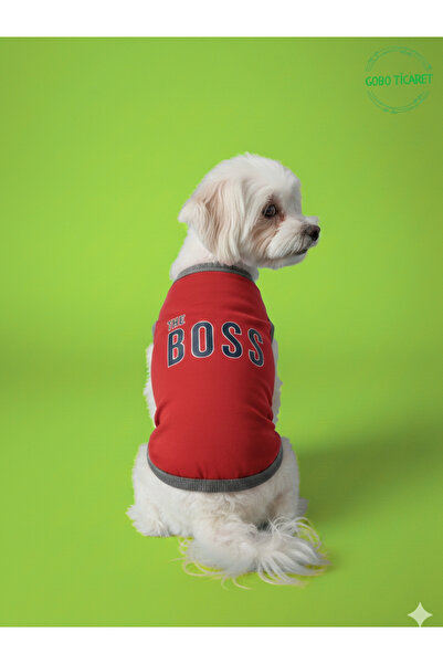 Gobo Kırmızı The Boss (Patron) Yazılı Kedi ve Köpek Kıyafeti Tişörtü Elbisesi SMALL/S/Beden 1