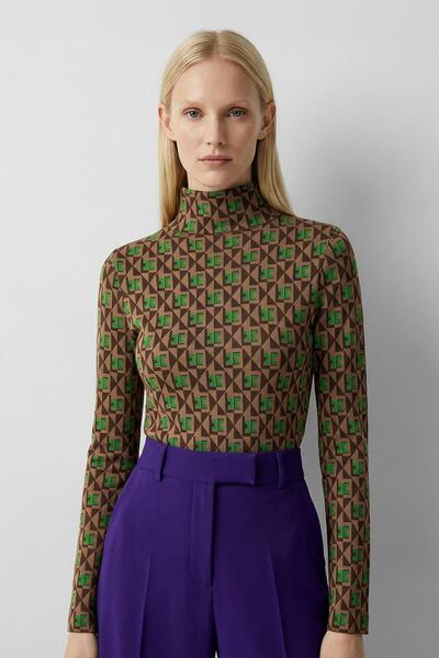 Rays 242143 Bluză cu guler înalt și model, verde