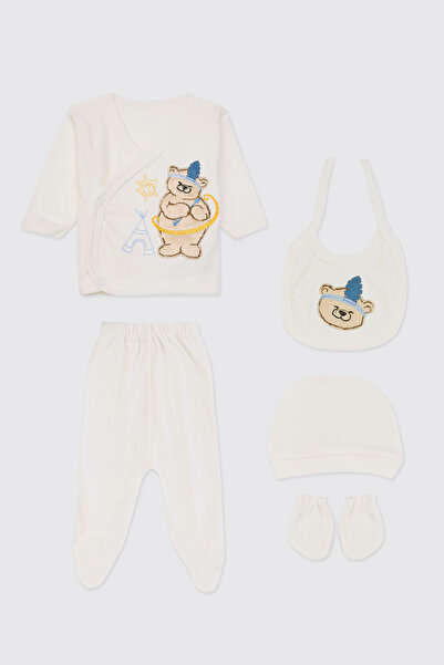 Panço Yenidoğan Ayıcık Detaylı Ekru 5'li Hastane Çıkış Seti