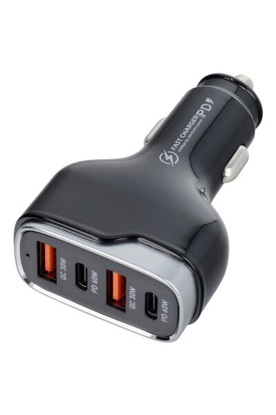 Veger Încărcător auto 2x USB QC 3.0 + 2x Tip C PD CC53-2A2C (Total 120W)