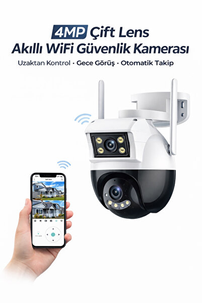 qasul 4MP Çift Lens WiFi Güvenlik Kamerası Otomatik Takip Gece Görüş IP66 Dış...