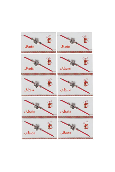 Abundo Set of 12 Martisoare bracelet with Metal-Accented, Horseshoe, on red a...