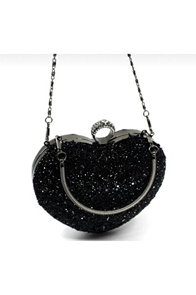 gül sezgin butik Rochie de seară neagră cu inimioare, geantă cu cristale, gea...