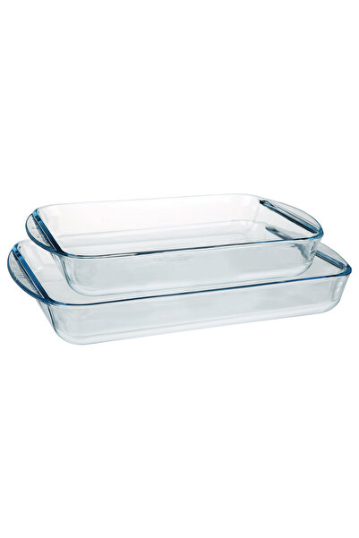 Pyrex glass cooking tray set, 2 pieces, rectangular - clear 2,7L 3,7L