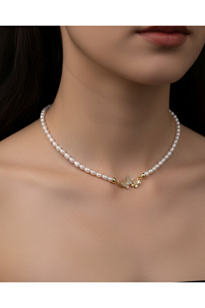 DSA_Aksesuar İnci Detaylı Kelebek Figürlü Kadın Kolye – Zarif ve Şık Tasarım