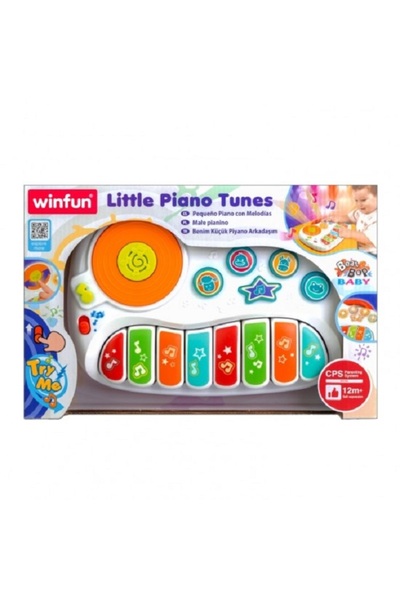 WINFUN Jucarie Pian alb cu maner si buton DJ cu sunte si lumini, engleza&...