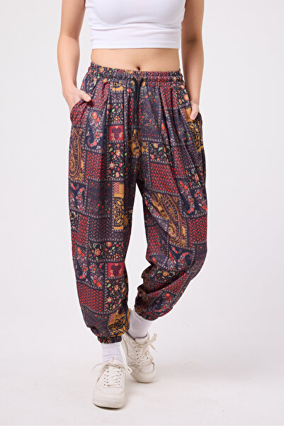Superbluemexico Women's Street Style Printed Wrinkled Sports Baggy Trousers