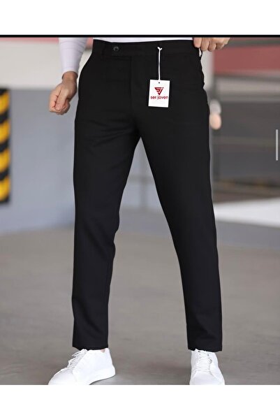 Ser Joven Men's Black Slim Fit Lycra Side Pocket Ankle Length Plain Fabric Tr...