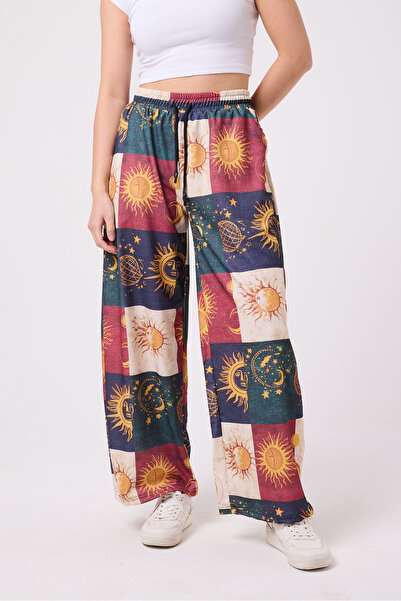 Superbluemexico Women's Street Style Printed Wrinkled Sports Baggy Pants