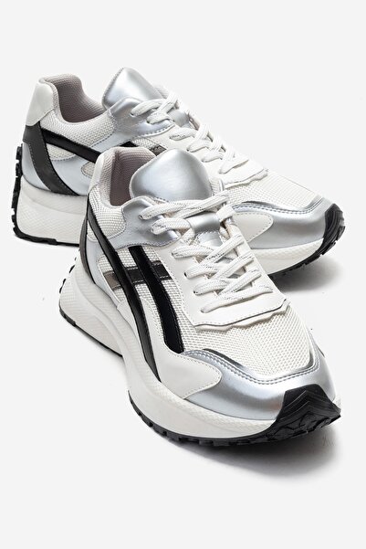 LuviShoes Calina Silver Black White Women's Sneakers