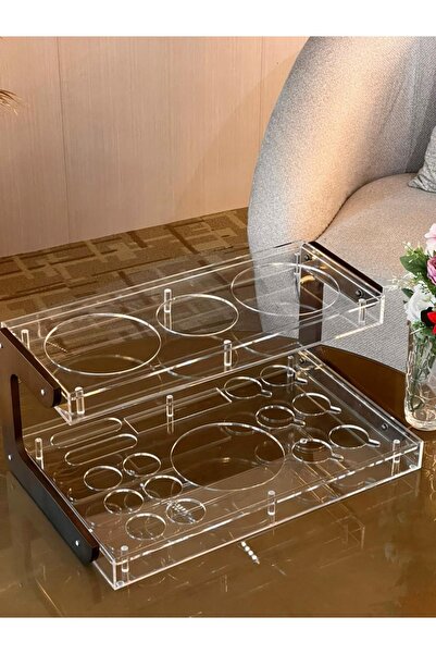 Louvre Two-tier acrylic tray with wooden sides for thermoses and cups