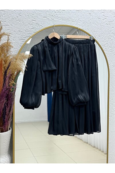 MİHRA STORE Alçiçek Shoulder Scarf and Janjan Skirt Set-Ge813 Black