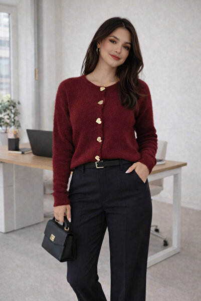 FORMO Women's Heart-Buttoned Soft Textured Quality Knitwear Soft Cardigan