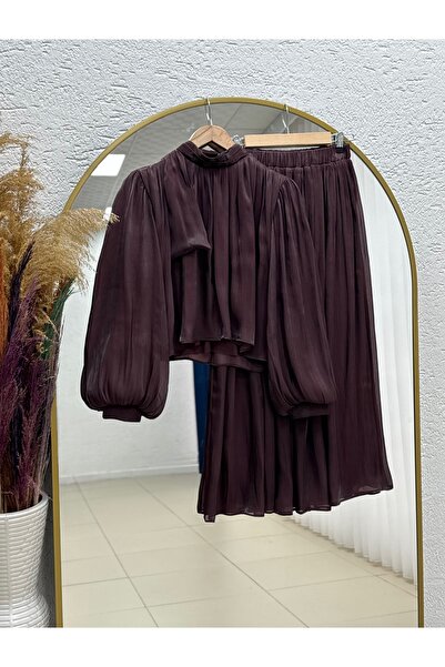 MİHRA STORE Alçiçek Shoulder Scarf and Janjan Skirt Set-Ge813 Claret Red