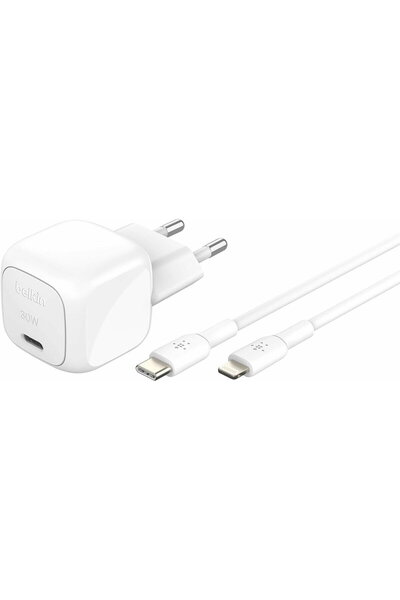 Belkin BOOST зареждане USB-C/Light. 30W. Зарядно, бяло+кабел. WCA008kq1MWH-B5