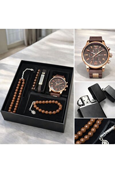 MEMİTA Premium Erkek Hediye Seti – Saat, Cüzdan, Tesbih, Bileklik ve Çakmak Ö...