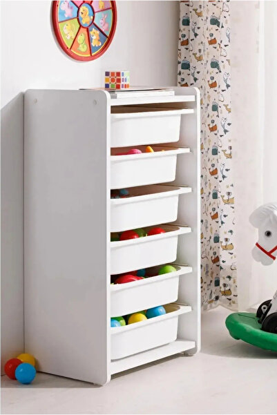 Cozibo Bebek Çocuk Oyuncak Dolabı - Oyuncak Sandıgı - Oval Kenar - 6 Raflı - ...
