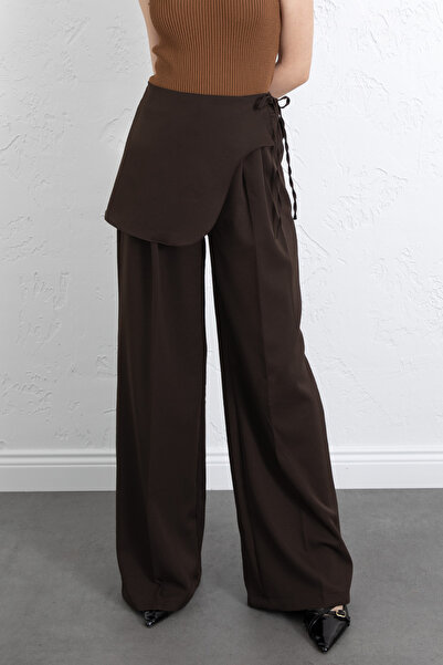 Salih Çelebi Skirt Detailed Fabric Trousers 264005 - Brown