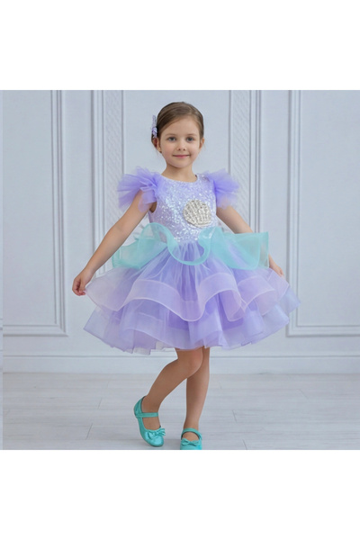 ELLUSSİ Lilac Sea Concept - Rochie de fetiță pufoasă și brodata cu umăr dublu