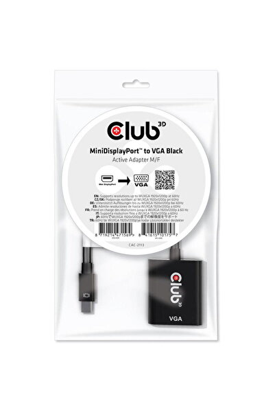 Club 3D Adaptor MiniDisplayPort la VGA Negru