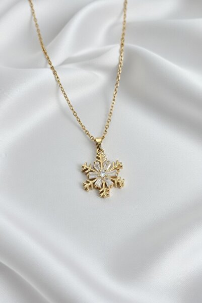 Jadem Gold 316L Stainless Steel Snowflake Model Zircon Stone Women's Necklace