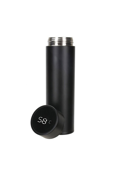 mercanpromosyon Akıllı Dijital Göstergeli Siyah Çelik Termos - Isı Ölçerli ve...