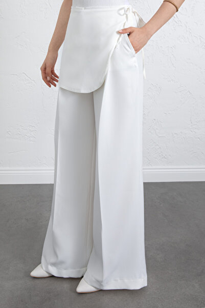 Salih Çelebi Skirt Detailed Fabric Trousers 264005 - White