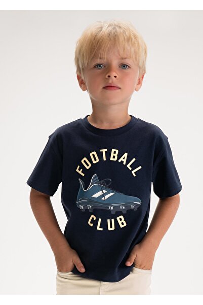 MAYORAL Футболка для хлопчика з футбольним принтом темно-синього кольору