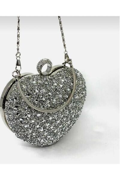 gül sezgin butik Heart-Shaped Silver Evening Dress Bag Women's Crystal Stone ...