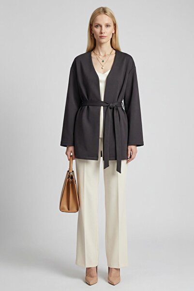 Rays 3068A Kimono cu mâneci largi și curea, negru