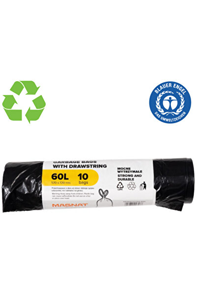 Resaco Pungi de plastic reciclate, standard, 60L, cu șnur de strângere, 57x72...