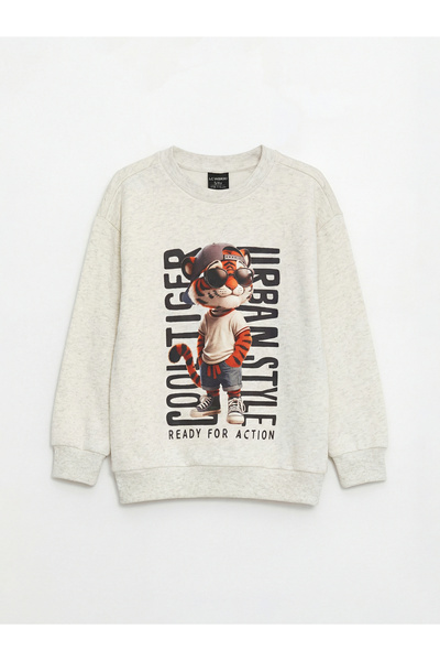 LC Waikiki Nevavm Oval Collar Printed Boys' Sweatshirt with Difference