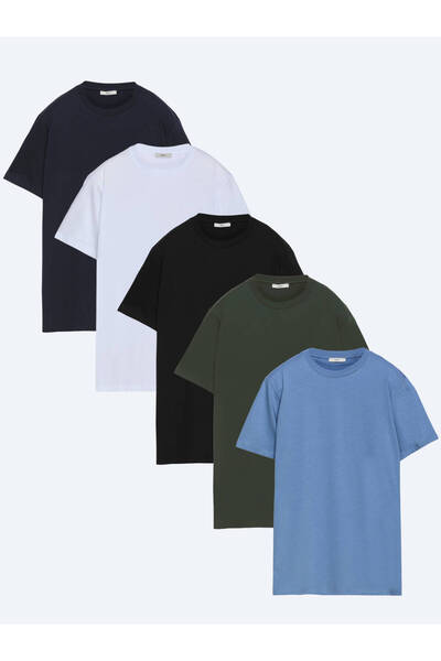 Kip Multicolored 5-Pack Plain 100% Cotton T-Shirts