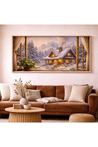 woodhomeworks Tek Parça Gerçek Ahşap Yatay Panorama Çerçeveli Tablo pencerede...