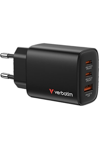 Verbatim Încărcător Essentials GaN 65W 2xUSB-C/1xUSB-A
