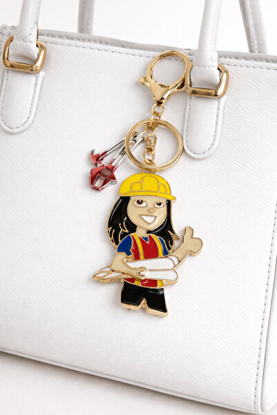 Modex Breloc pentru fete ingineri cu cască galbenă de culoare aurie