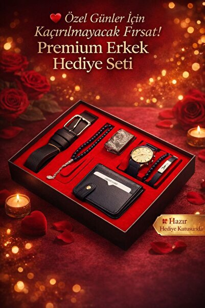 MEMİTA Premium Erkek Hediye Seti – Saat, Cüzdan, Tesbih, Bileklik ve Çakmak Ö...