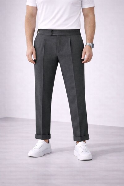 BASEL.CO Παντελόνι από ύφασμα Lycra με πιέτες σε στυλ Old Money