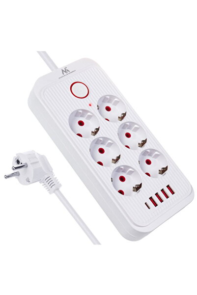 Maclean prelungitor cu 6 prize + 4xUSB, 110-240V AC 50/60Hz, 2.1A max 2500W, ...