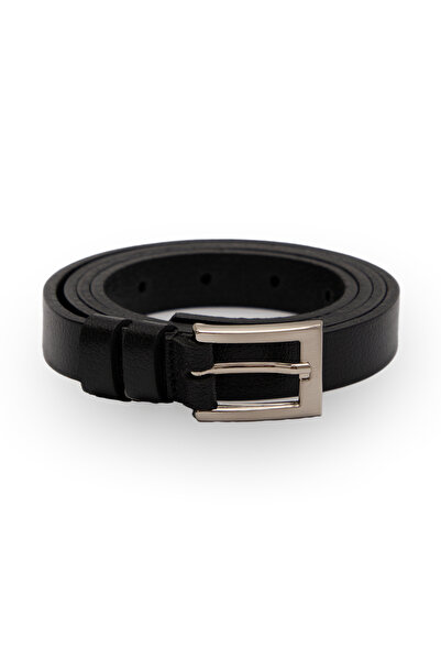 Velvoria Women's Black Color Thin Leather Belt with Silver Gold Buckle