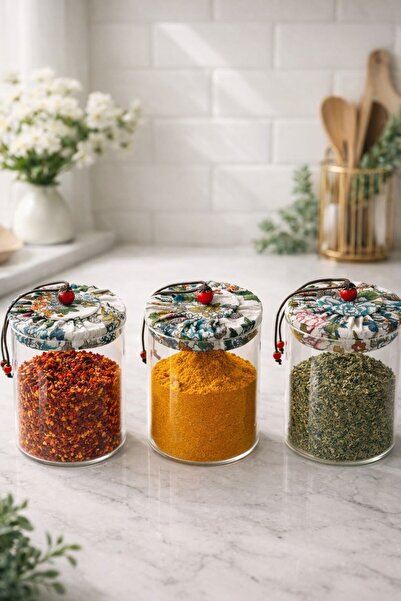 Qerhome Set of 3 Borosilicate Glass Jars with Ethnic Patterned Fabric Covers ...