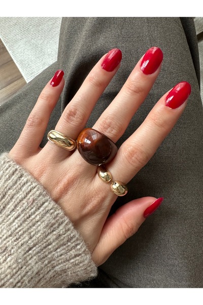 ringbox مجموعة من 3 خواتم بنية اللون